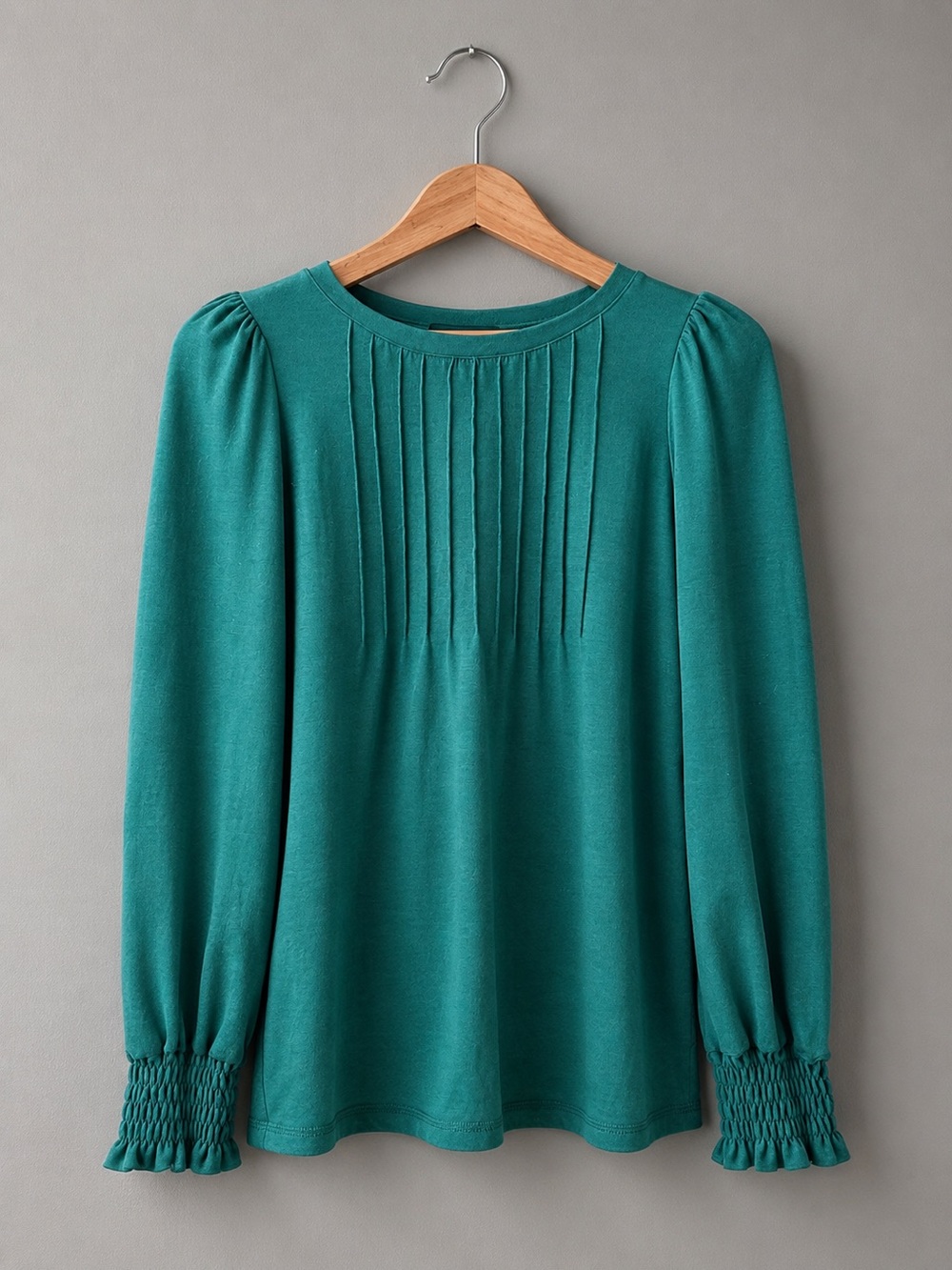 Automet Emerald Green Pintuck Smocked Sleeve Top Medium